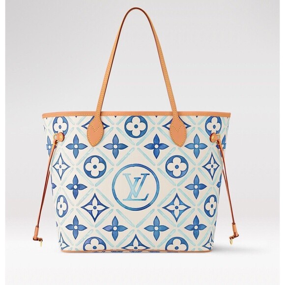 NIB Louis Vuitton Neverfull MM By The Pool Blue M11263 With Pouch 💯% Authentic - Picture 2 of 16